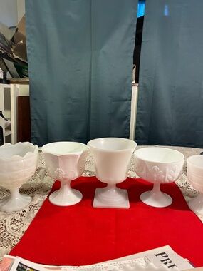 Vintage White Milk Glass Compote Set - Pedestal planters
